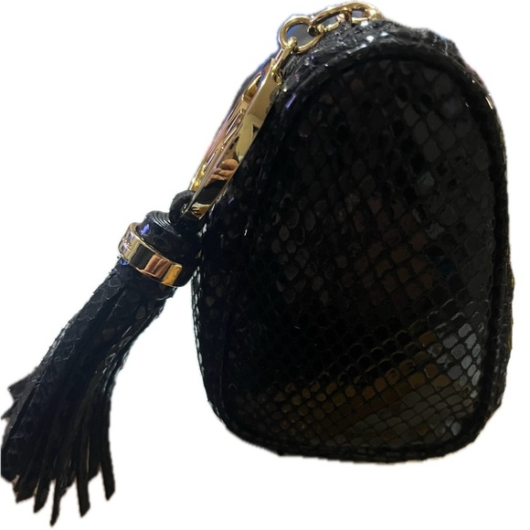 Michael Kors Black Textured Faux Snakeskin Clutch with Tassel & Charm - Picture 3 of 11